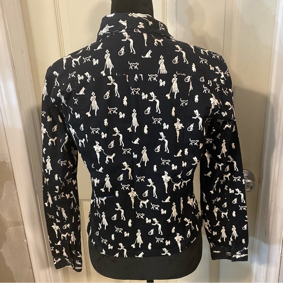 New Identity Crop Dog Print Jacket Button Down Black White print Denim Jacket Sm - Picture 8 of 9